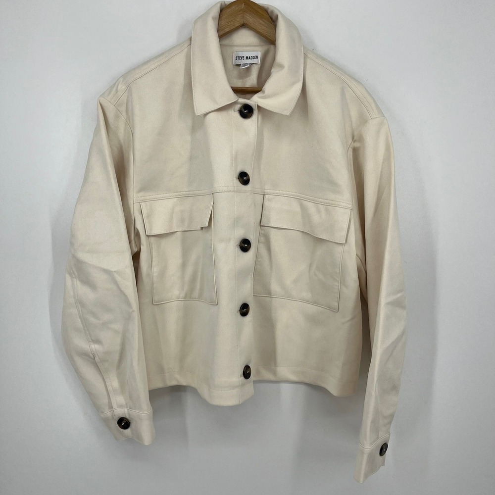Steve Madden Womens XL Faux Suede Button Front Shacket Cream Jacket
